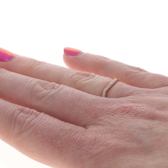 Rose Gold Diamond Contoured Enhancer Wedding Band - 14k Round .15ctw Guard Ring - Picture 4 of 6